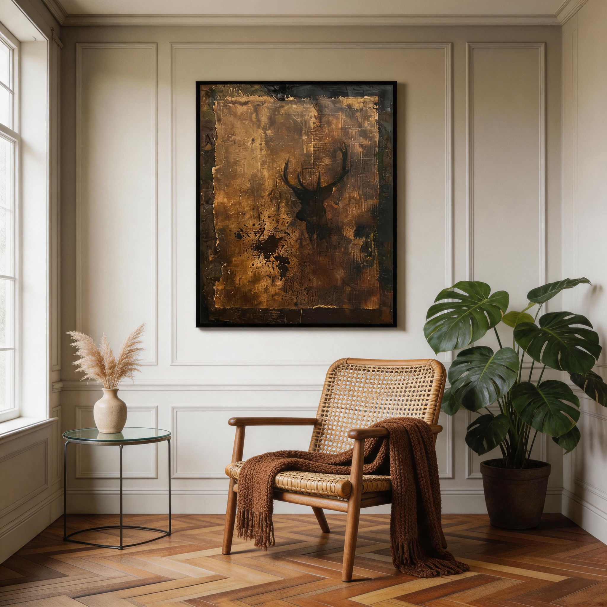 Shadow Stag — Dark Bronze Deer Silhouette Canvas Wall Art #CP046