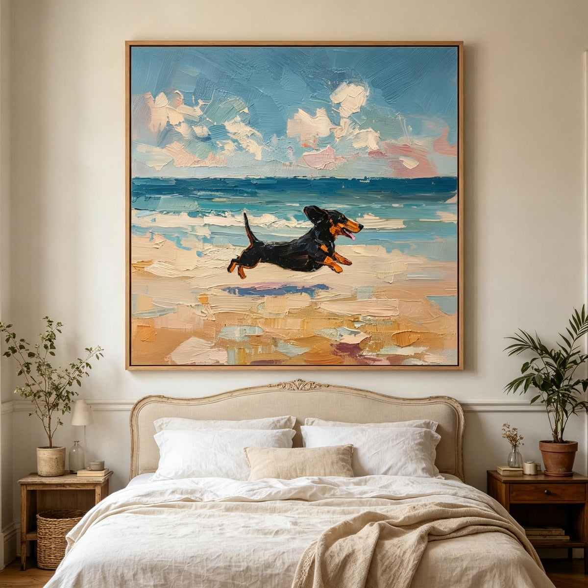 Dachshund Running on the Beach Wall Art #AN021