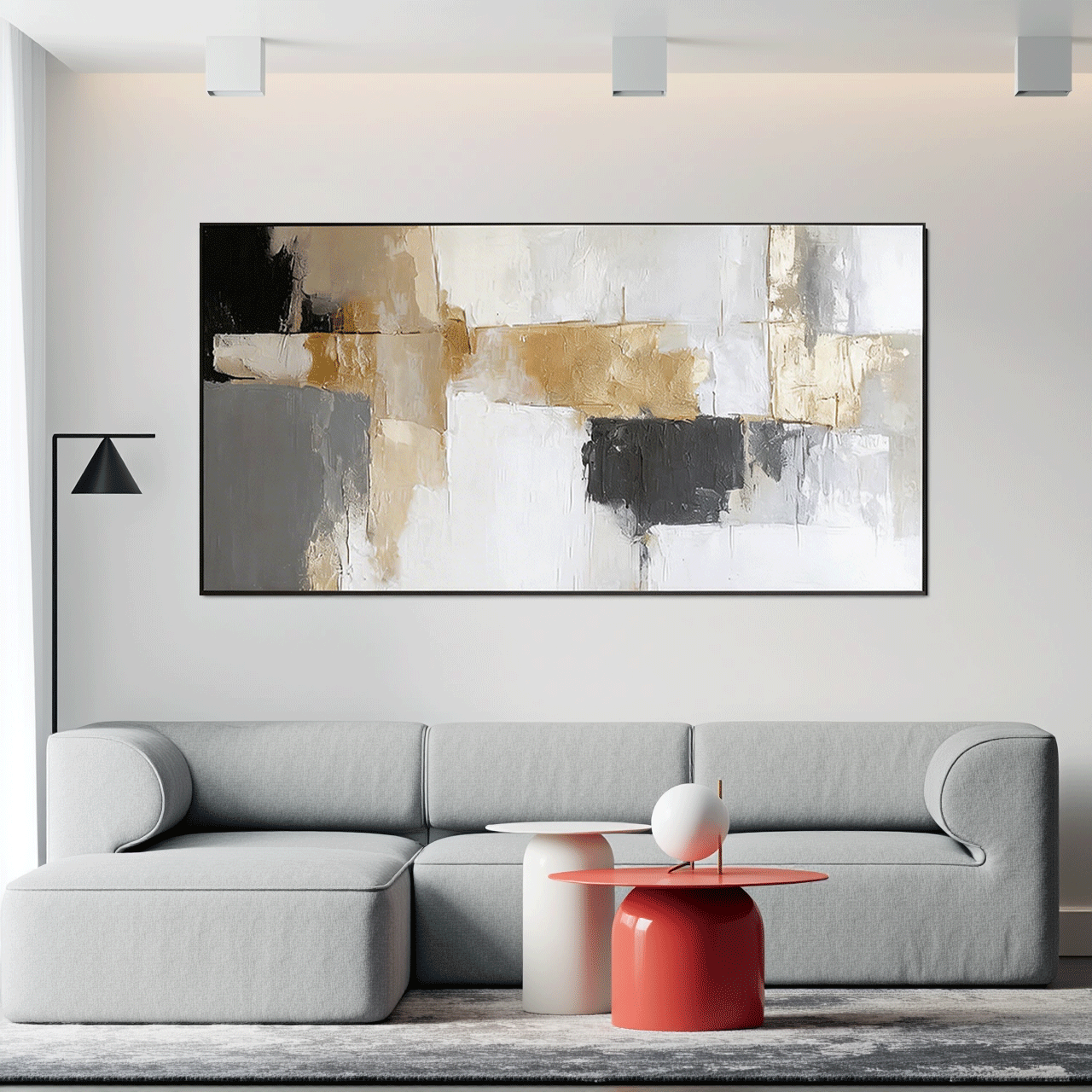 Modern Abstract Wall Art Painting - Gold, Black #AB014