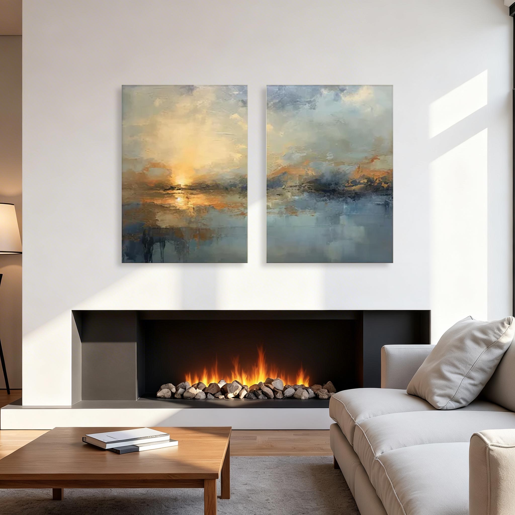 Abstract Sunset Canvas Painting Set of 2 #CP008