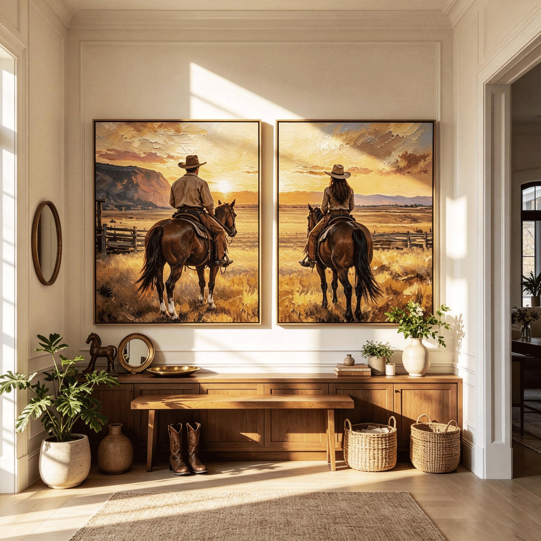 Western Cowboy Horse Rider Wall Art Set | Hand-Painted Oil Painting #HA055