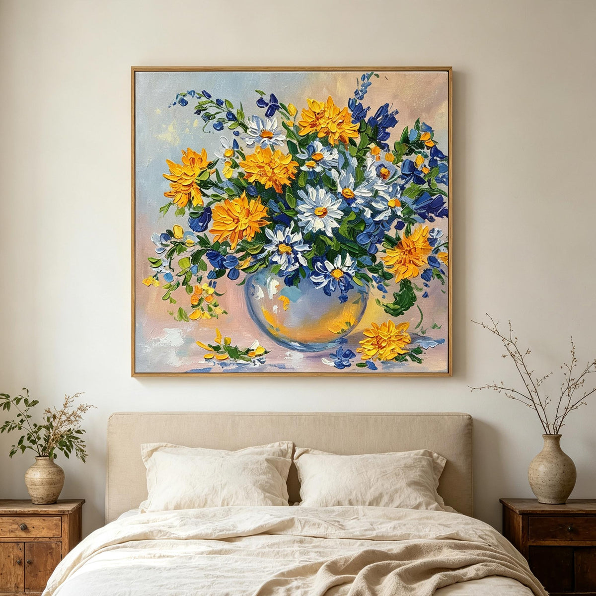 Blue and Yellow Floral Vase Wall Art #FL074