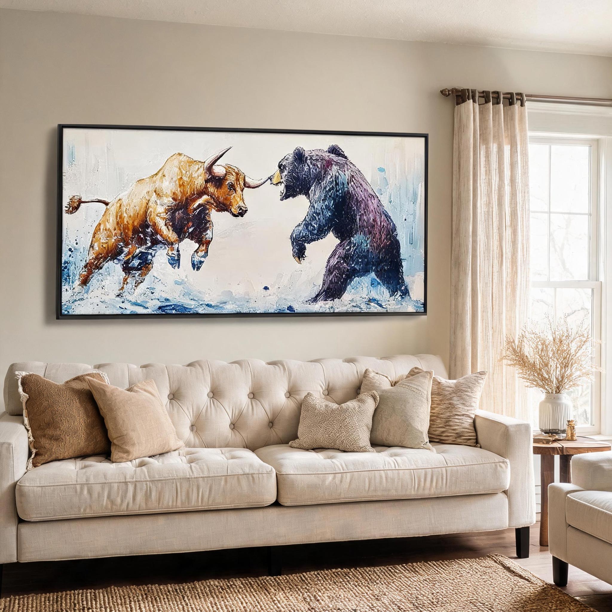 Bull vs Bear | Modern Animal Wall Art #AT042