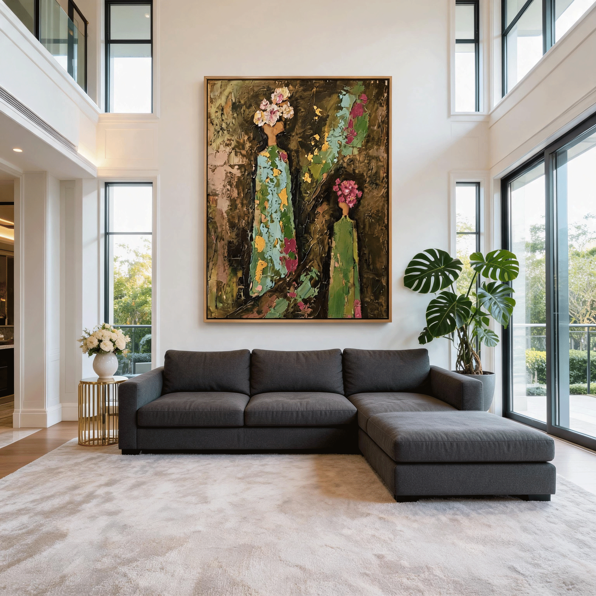 Floral Figure Wall Art | Textured Abstract Oil Painting #AB028