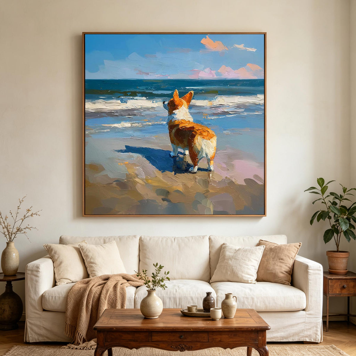 Corgi by the Sea Wall Art #AN024