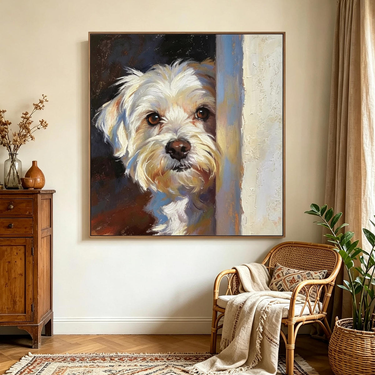 Peeking White Dog Wall Art #AN031