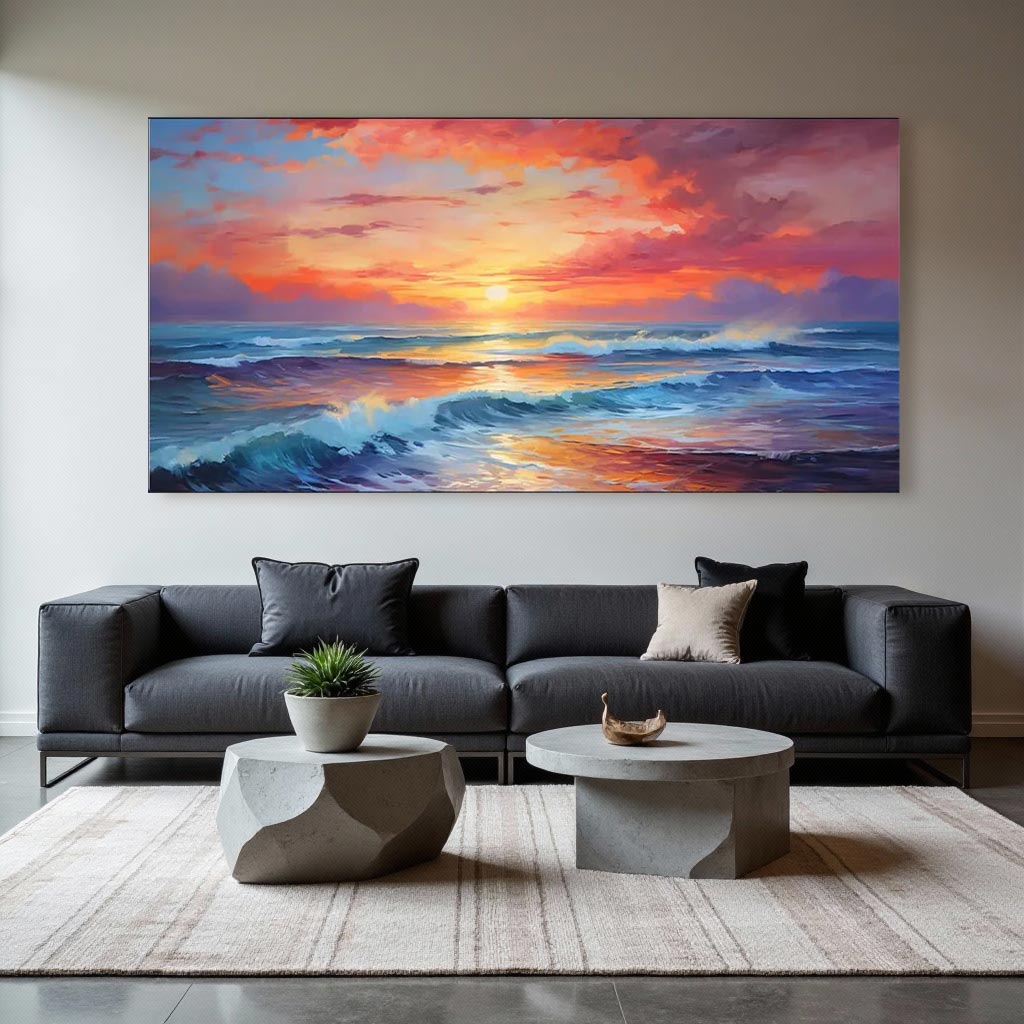 Ocean Sunset Canvas Wall Art – Vibrant Coastal Seascape #AT037