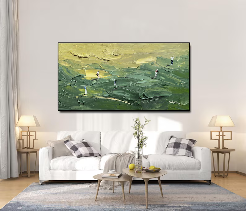 Abstract Golf Wall Art – Textured Green Landscape Canvas #CP022