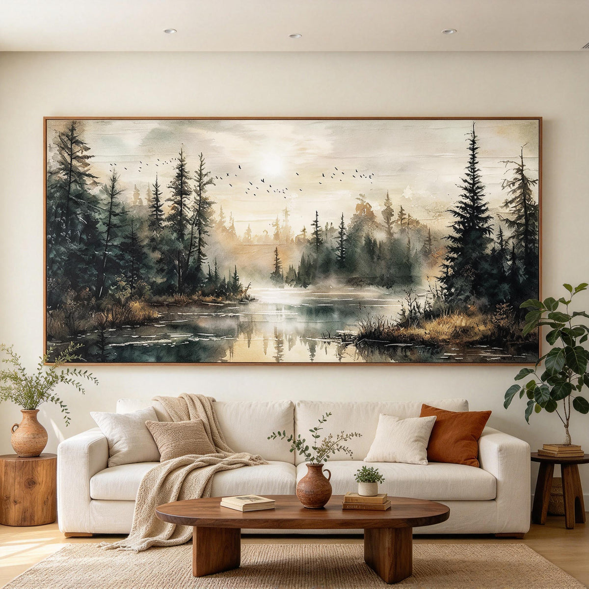 Misty Pine Forest Lake Wall Art #LS079
