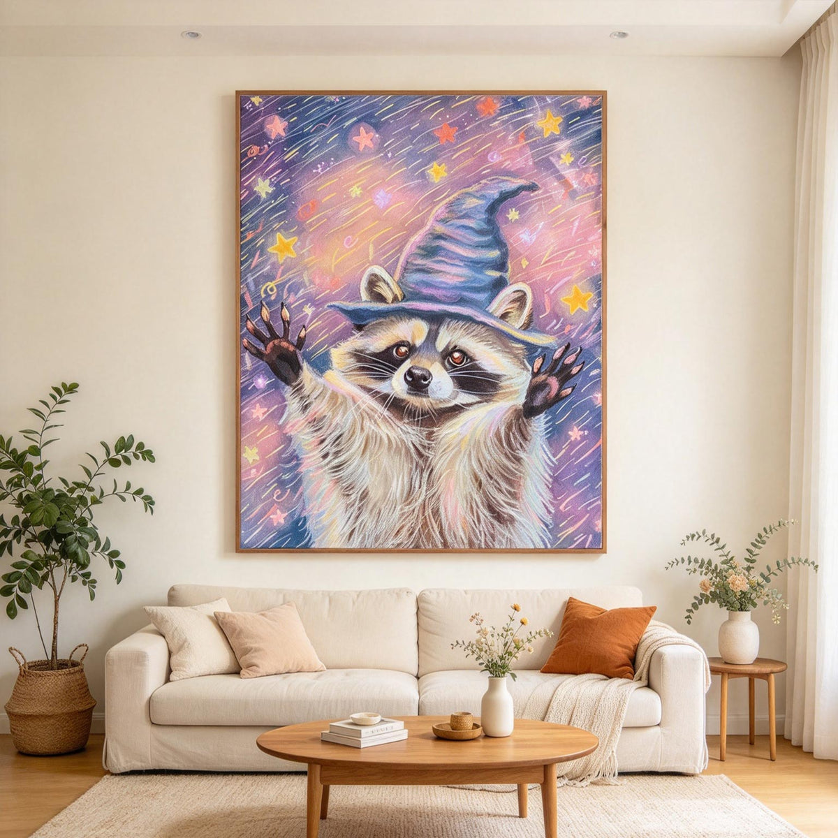 Whimsical Raccoon Wizard Wall Art #AN025