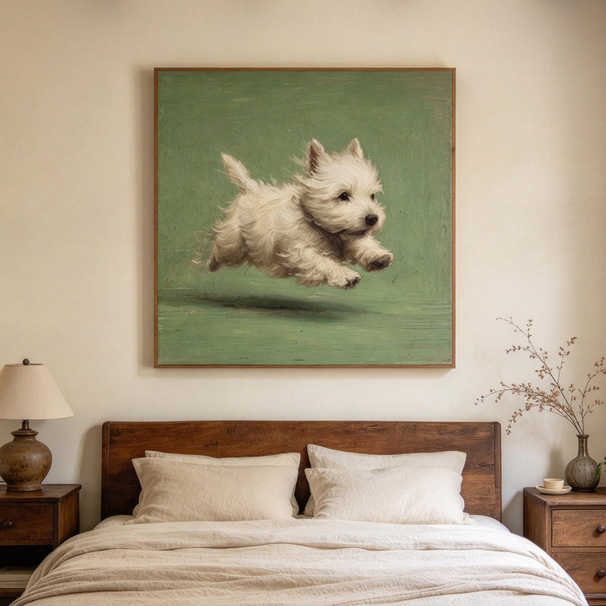 Running White Puppy Wall Art #AN029