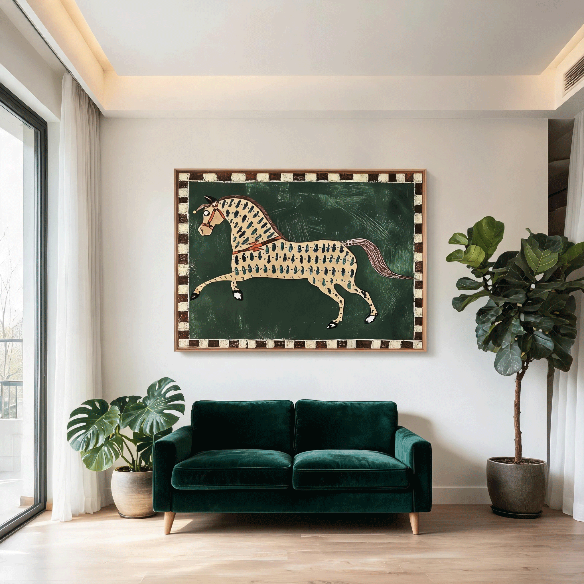 Leopard Horse Wall Art | Modern Equestrian Oil Painting #HA051