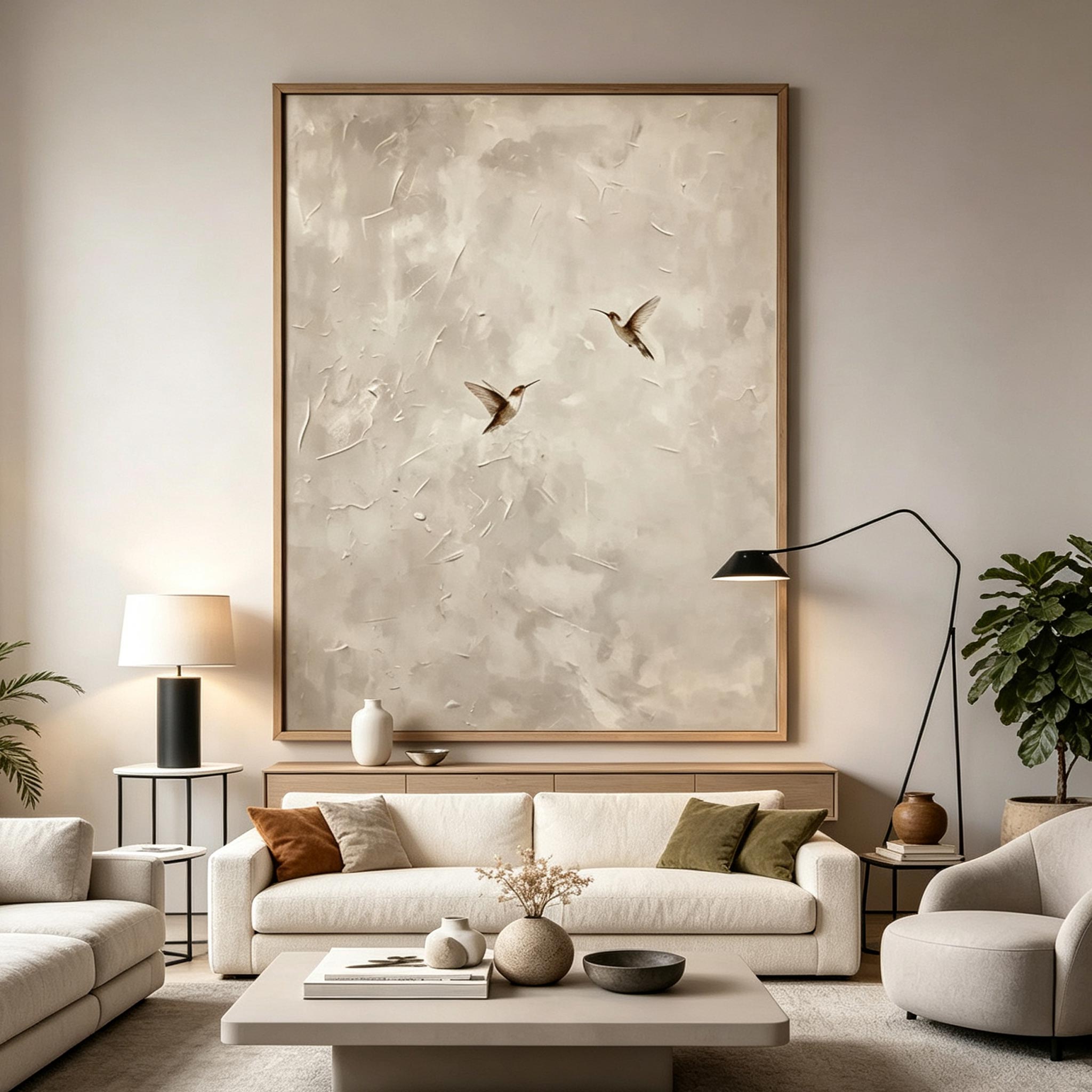 In Flight – Wabi-Sabi Textured Hummingbird Painting #AN002
