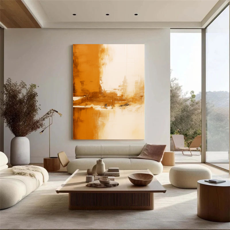 Abstract Orange and Beige Wall Art #AB019