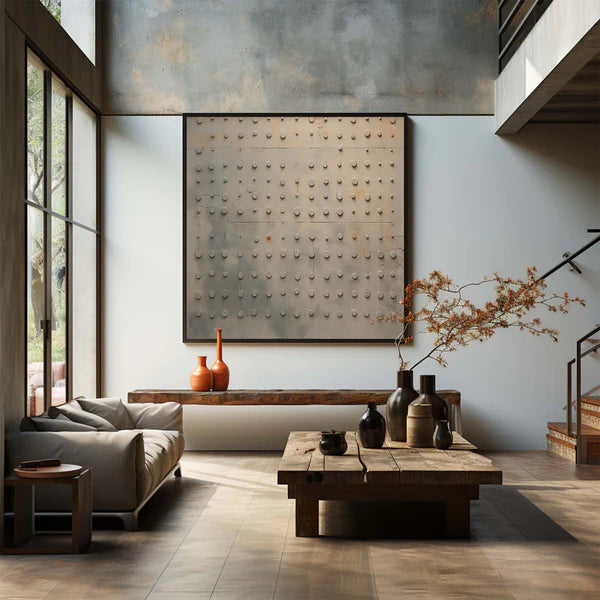 Minimalist Grid Texture Wall Art – Modern Neutral Abstract Canvas Painting #CP026