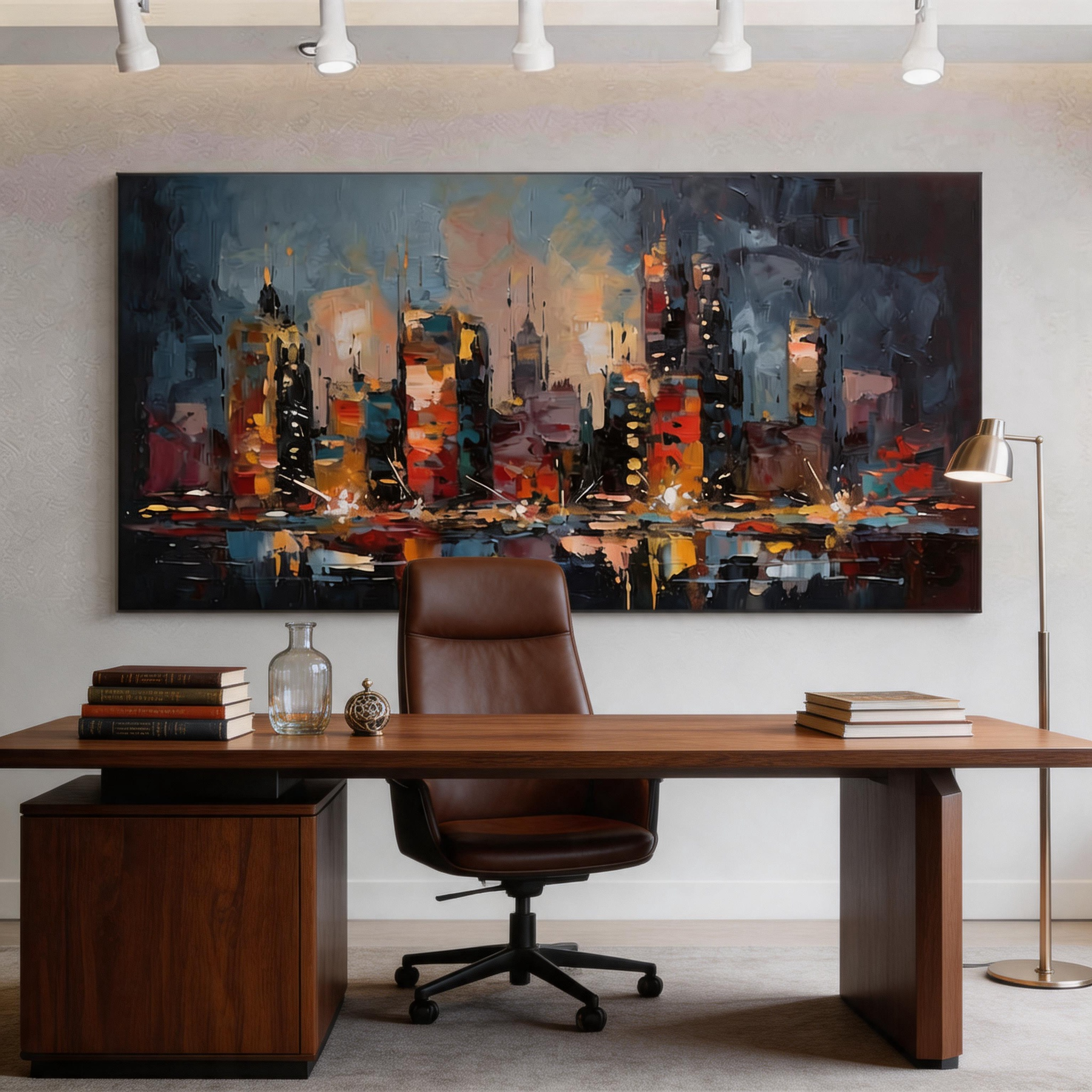 City on Fire — Abstract Night Skyline Impasto Canvas Wall Art #ML002