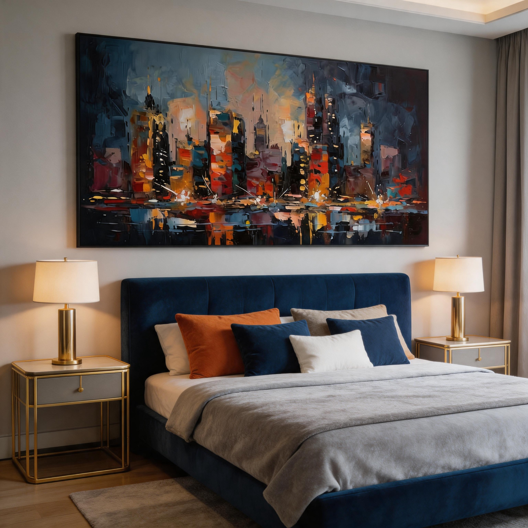 City on Fire — Abstract Night Skyline Impasto Canvas Wall Art #ML002
