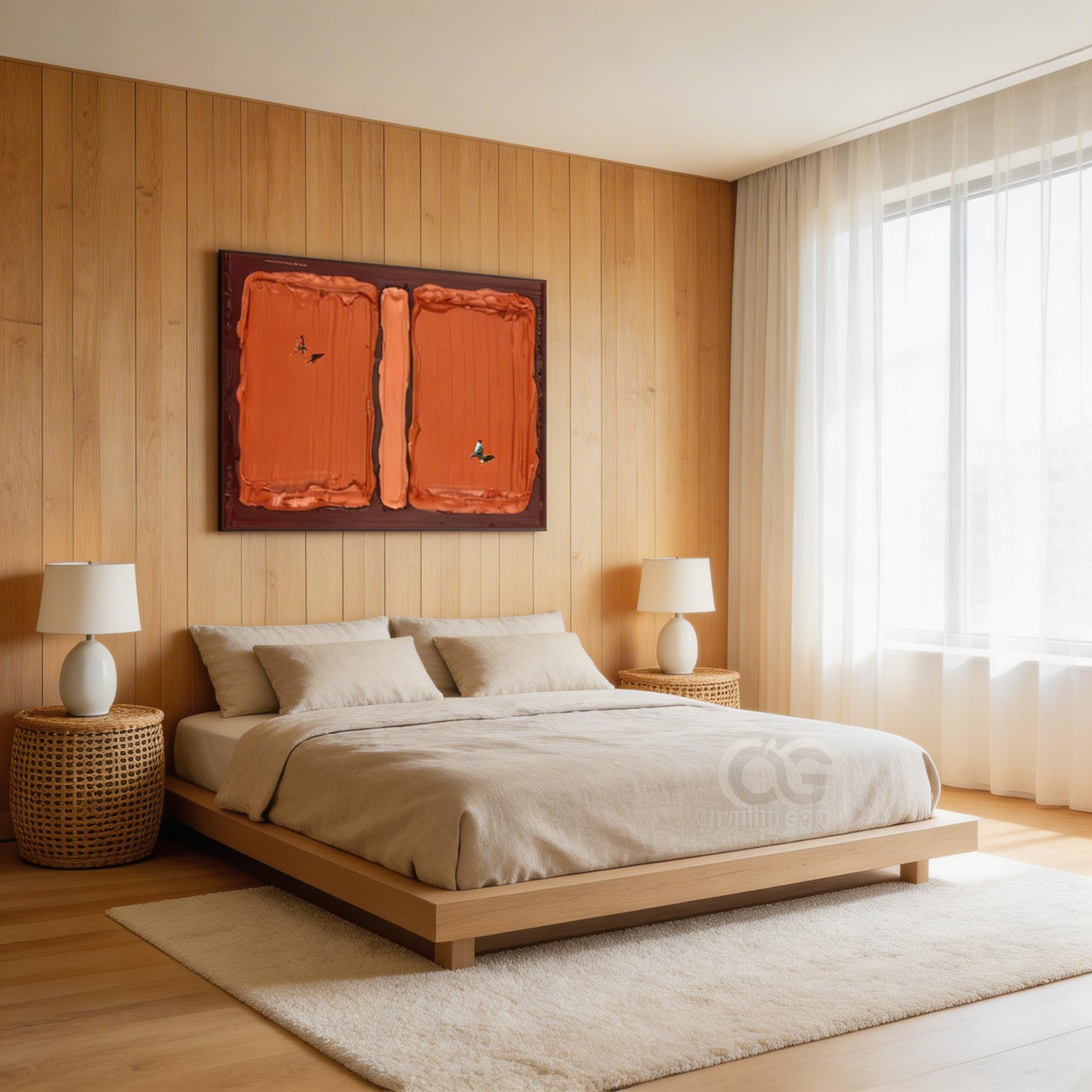 Textured Abstract Wall Art with Figures – Modern Orange Canvas Painting #CP018
