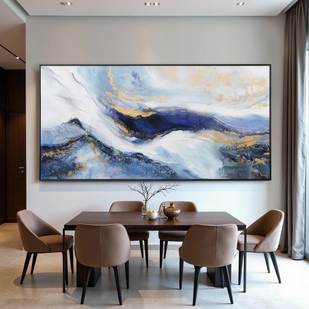 Modern Abstract Blue & Gold Landscape Oil Painting #AT041