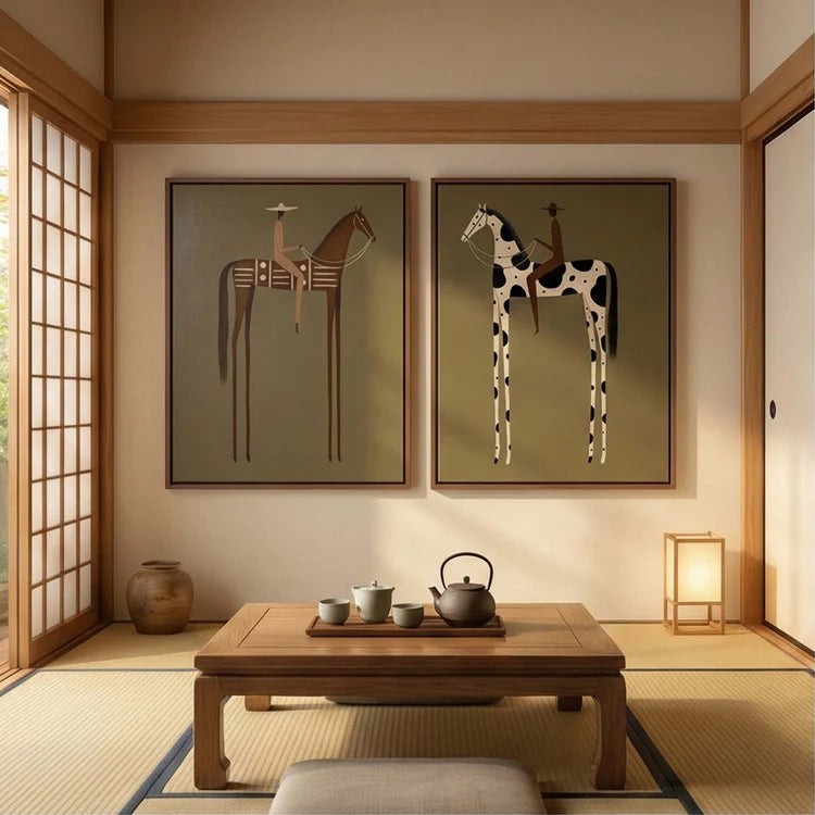 Modern Horse Rider Wall Art Long-Legged Duality Set of 2 HA023
