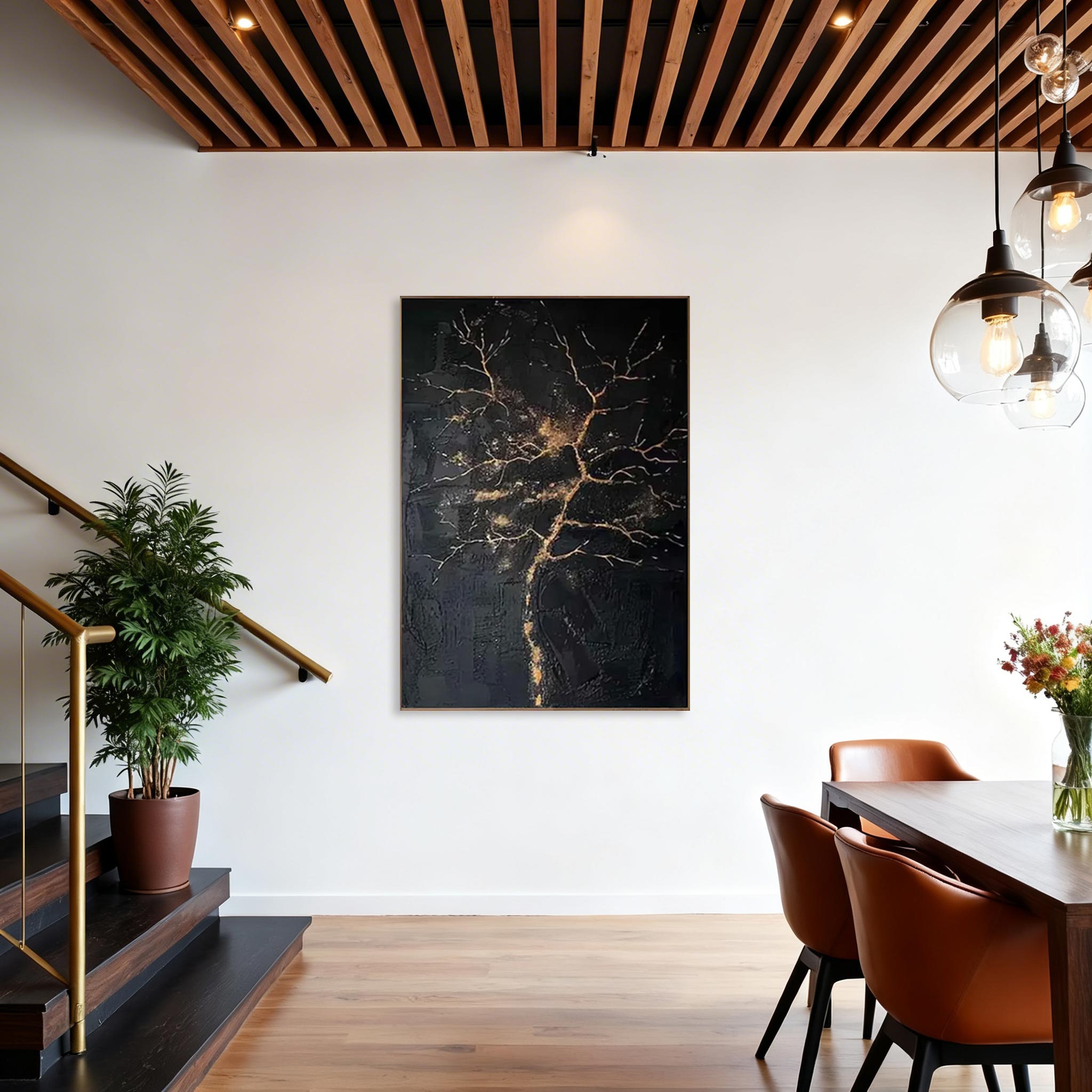 Black and Gold Abstract Wall Art Canvas #MA021