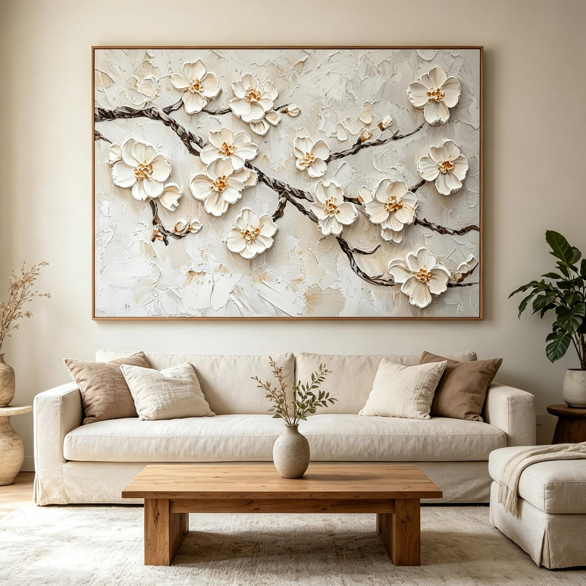 White Blossom Branch Textured Wall Art #FL062