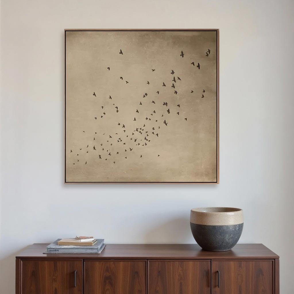 Minimalist Abstract Birds Oil Painting – Hand-Painted Neutral Wall Art #GT005