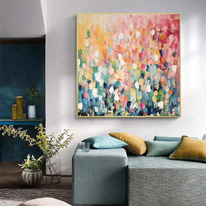 Large Colorful Confetti Abstract Canvas Painting #CP036