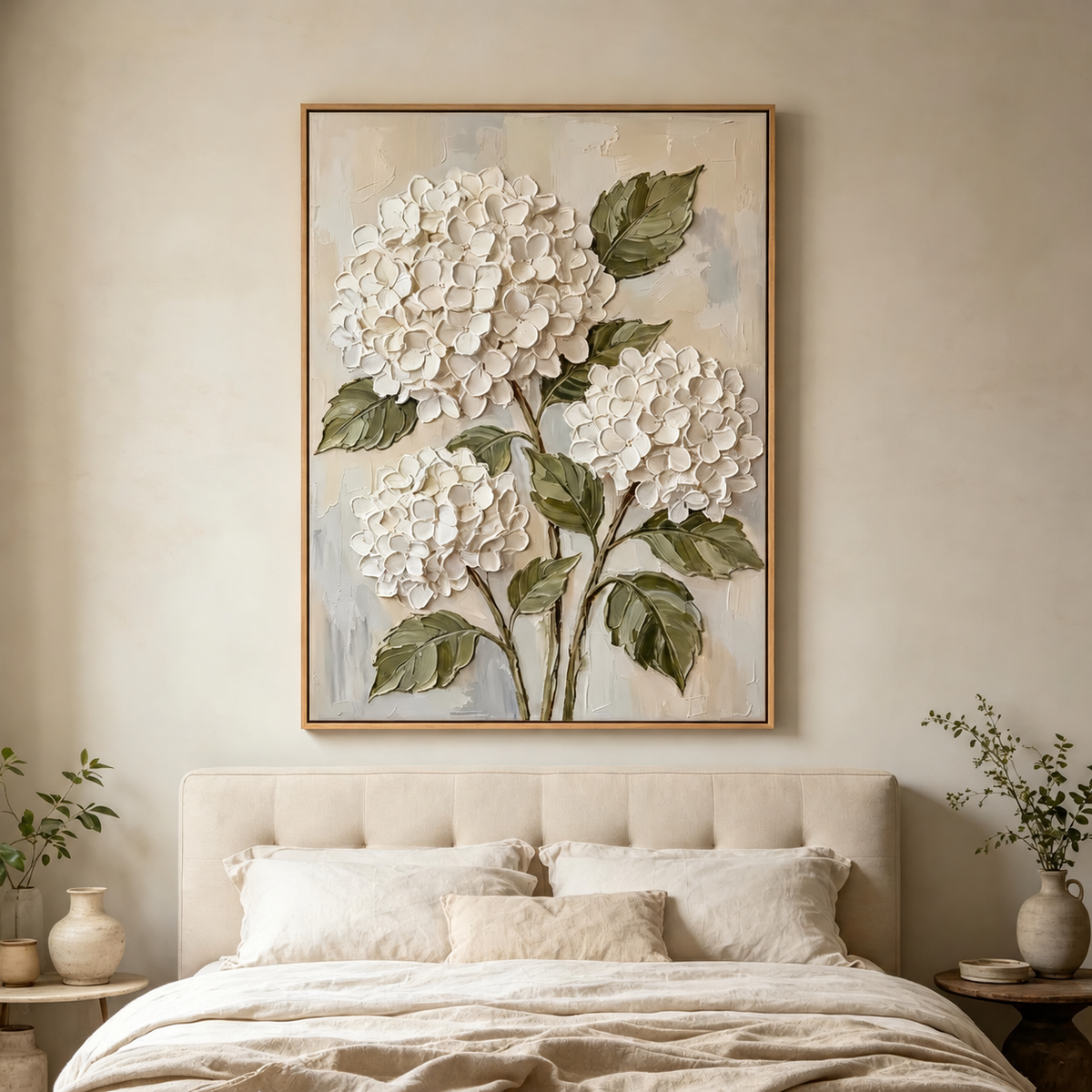 White Hydrangea Textured Wall Art #FL071