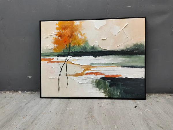 Abstract Landscape Tree Wall Art – Modern Textured Canvas Painting in Warm Tones #CP025