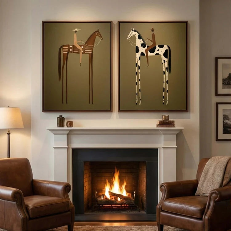 Modern Horse Rider Wall Art Long-Legged Duality Set of 2 HA023