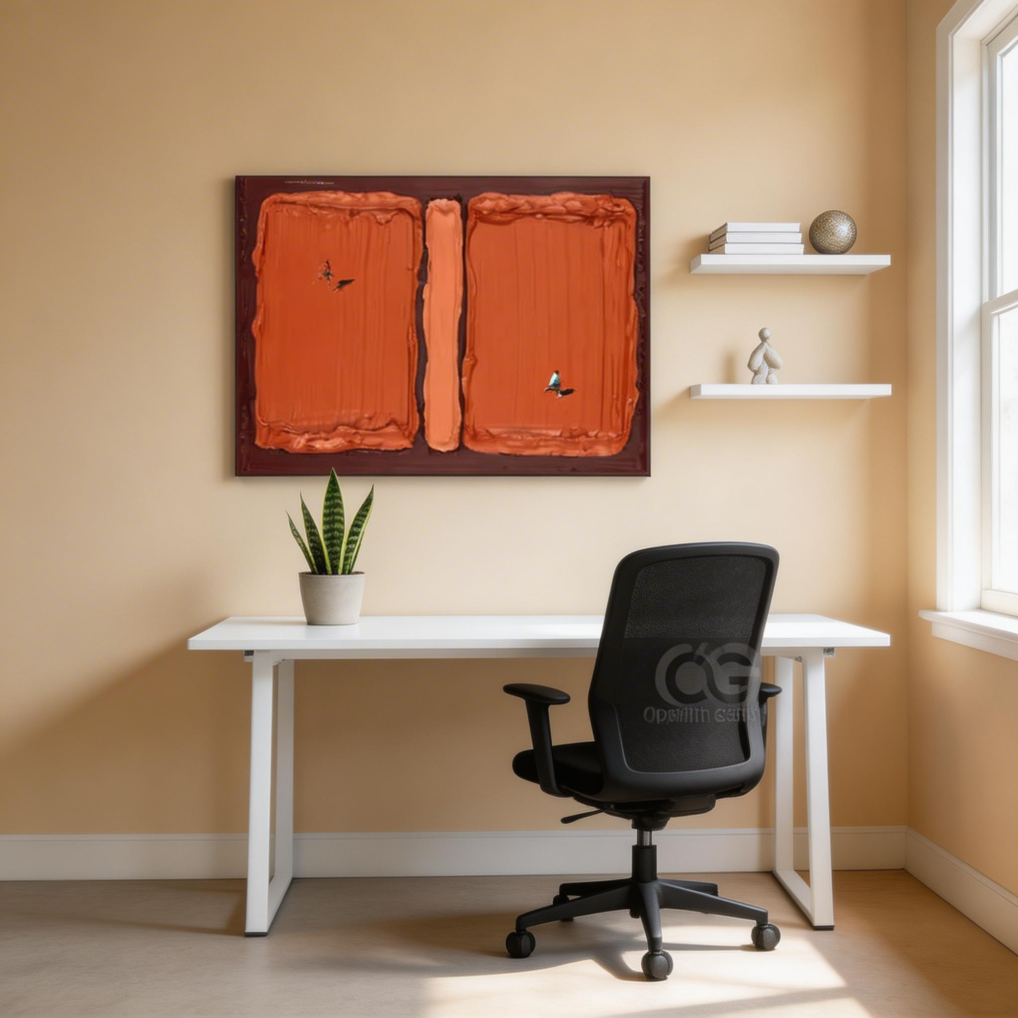 Textured Abstract Wall Art with Figures – Modern Orange Canvas Painting #CP018