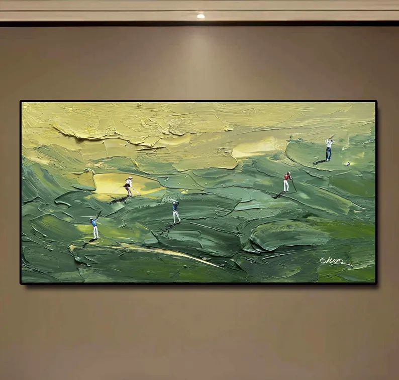 Abstract Golf Wall Art – Textured Green Landscape Canvas #CP022