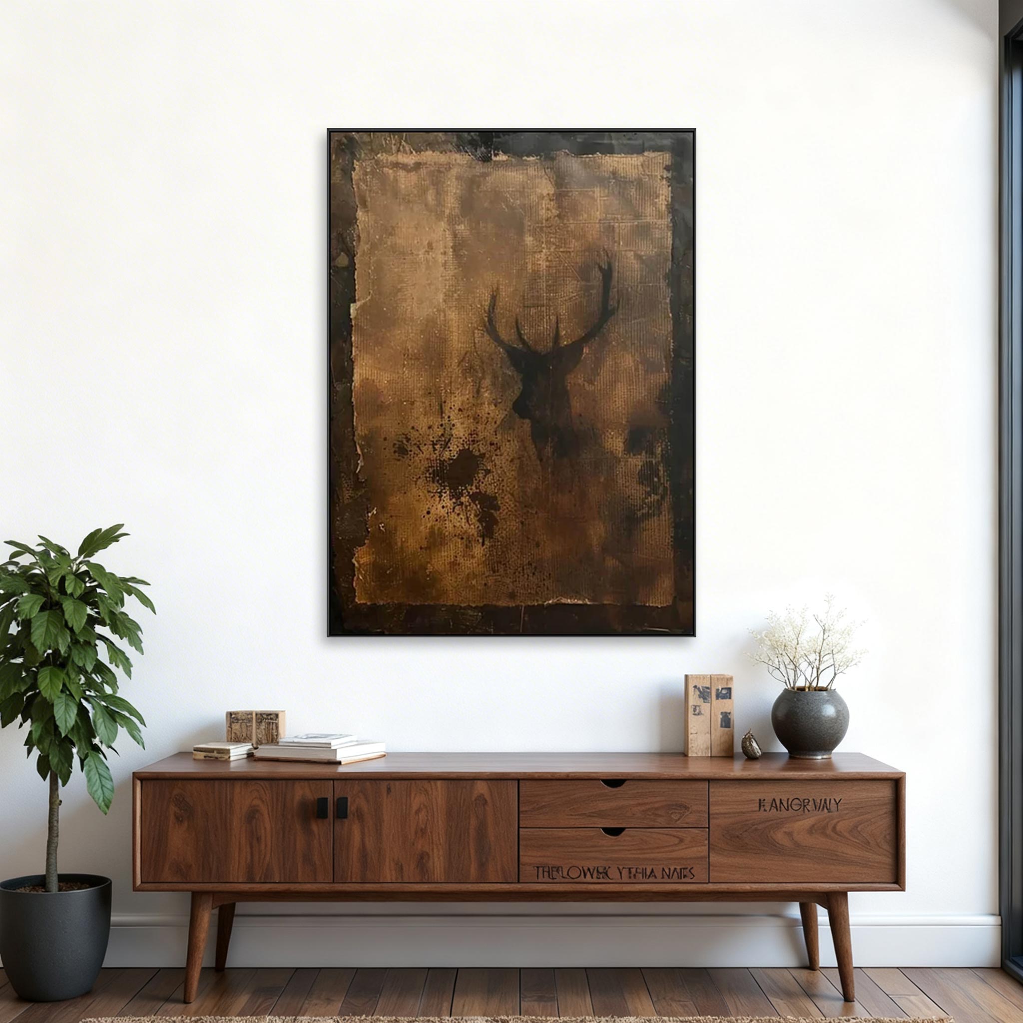 Rustic Deer Wall Art – Abstract Stag Canvas Painting #MA017