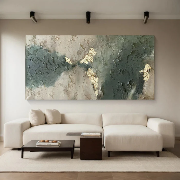Sage & Gold — Luxury Textured Abstract Canvas Wall Art with Gold Leaf Detail #SG001