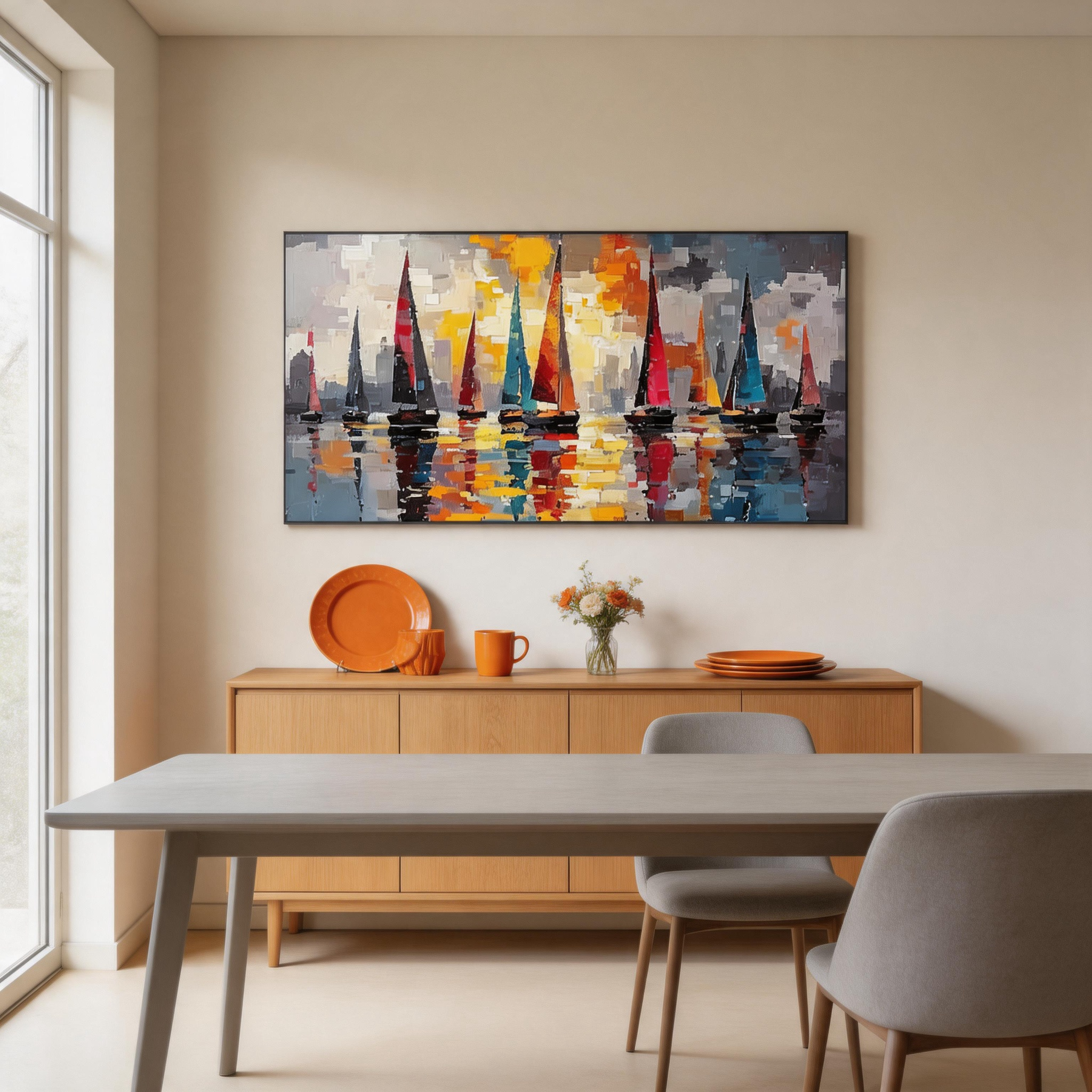 Colorful Sailboat Abstract Wall Art #BA002