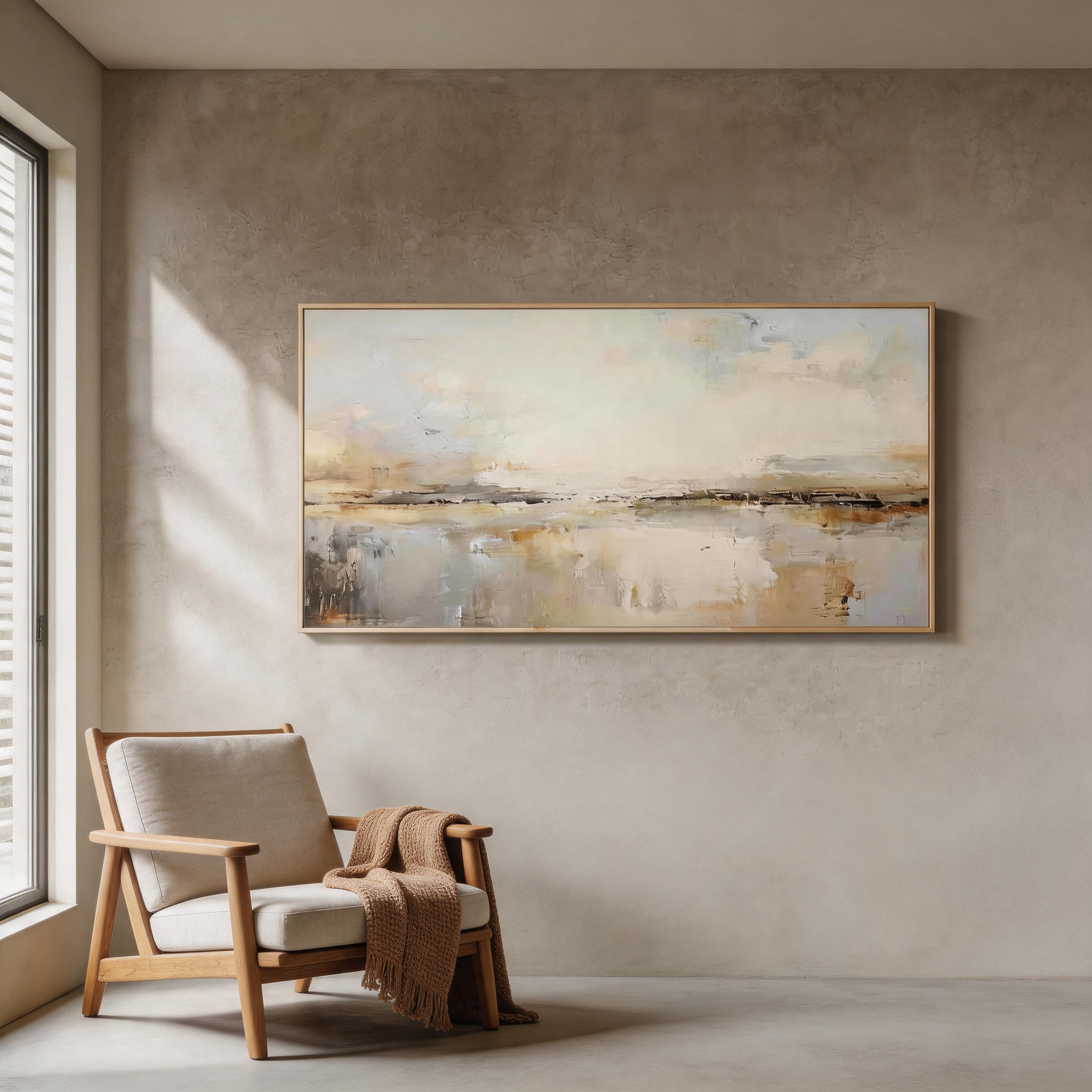 Soft Horizon — Abstract Landscape Canvas Wall Art in Warm Sand & Silver #CP047