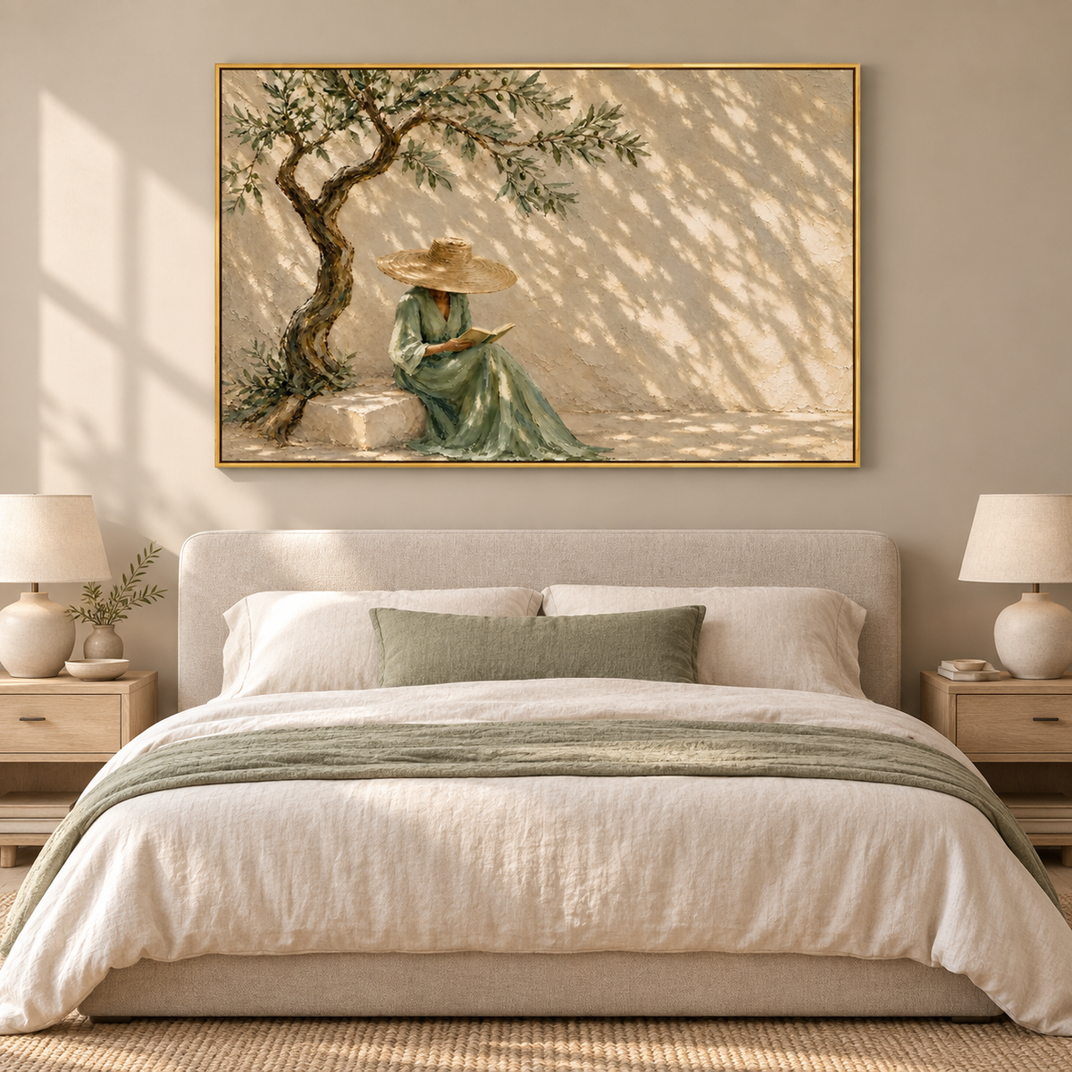 Reading Beneath the Olive Tree – Wabi-Sabi Figurative Painting #CP081