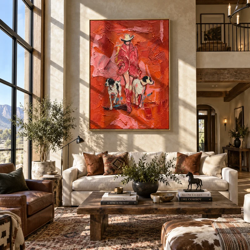 Crimson Drift | Cowgirl & Dog Wall Art