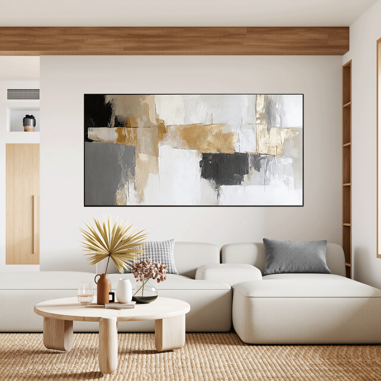 Modern Abstract Wall Art Painting - Gold, Black #AB014