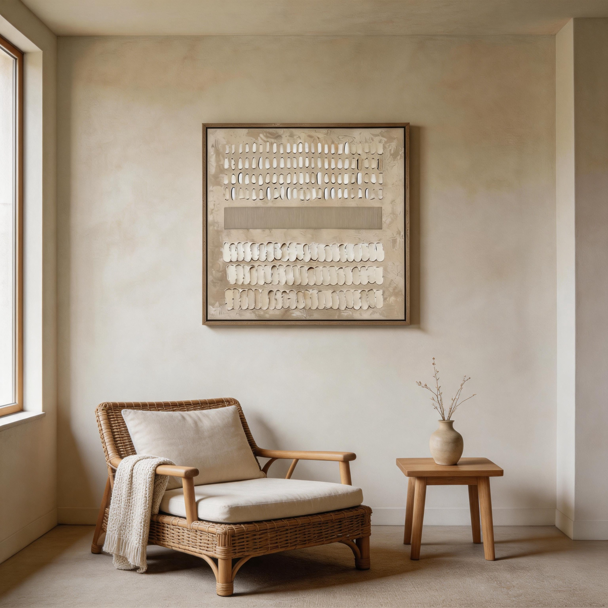 Quiet Rhythm — Ivory Impasto Grid Texture Canvas Wall Art #CP048