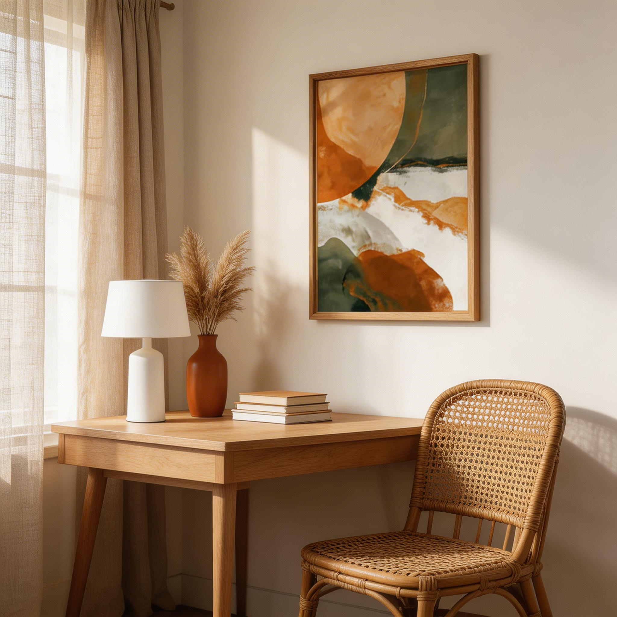 Modern Abstract Wall Art – Olive Green & Burnt Orange Canvas #MA033