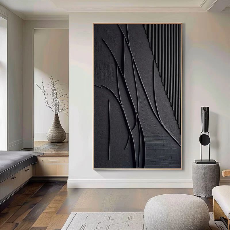 Black Textured Minimalist Wall Art #BT003