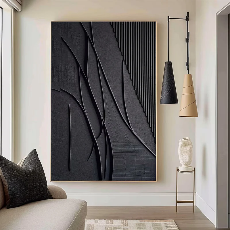 Black Textured Minimalist Wall Art #BT003