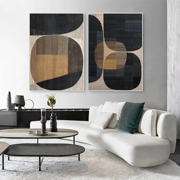 Black Plaster Art Minimalist Textured Painting Set of 2 #BT014