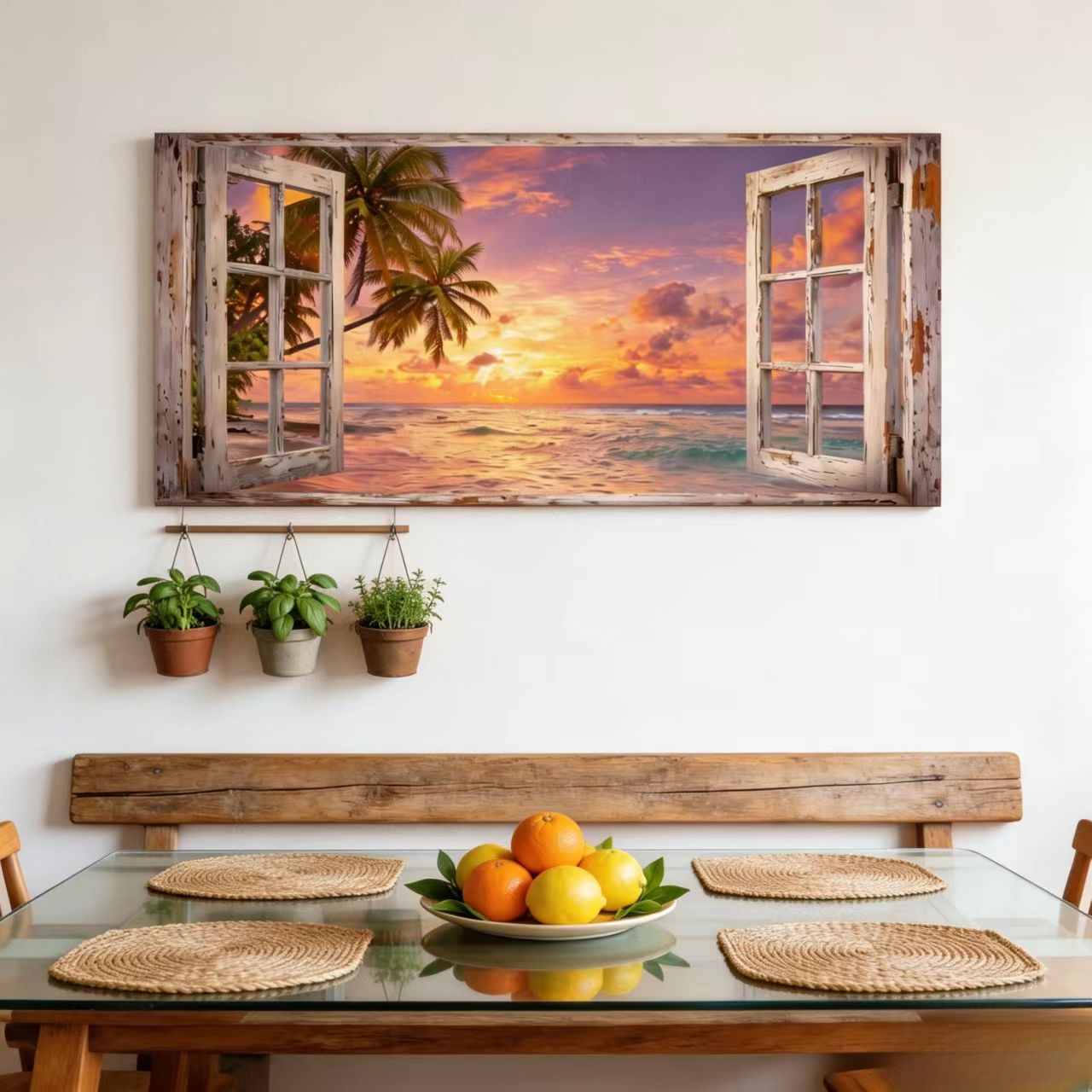 Tropical Beach Window View Wall Art #BC017