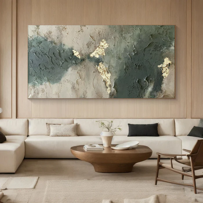 Sage & Gold — Luxury Textured Abstract Canvas Wall Art with Gold Leaf Detail #SG001