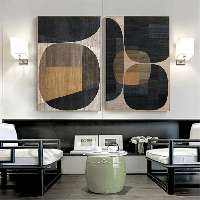 Black Plaster Art Minimalist Textured Painting Set of 2 #BT014