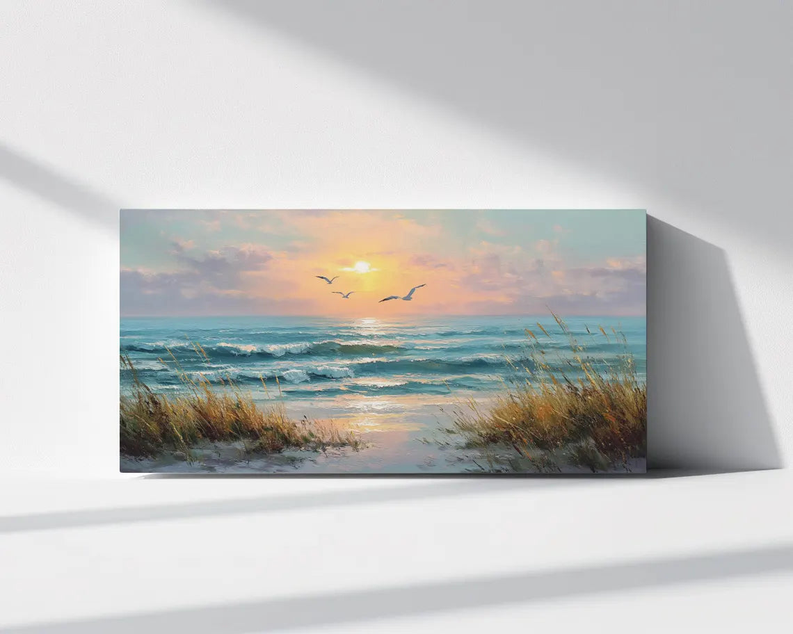 Coastal Dunes Hand Painted Oil Painting – 37" × 26" with Wood Frame
