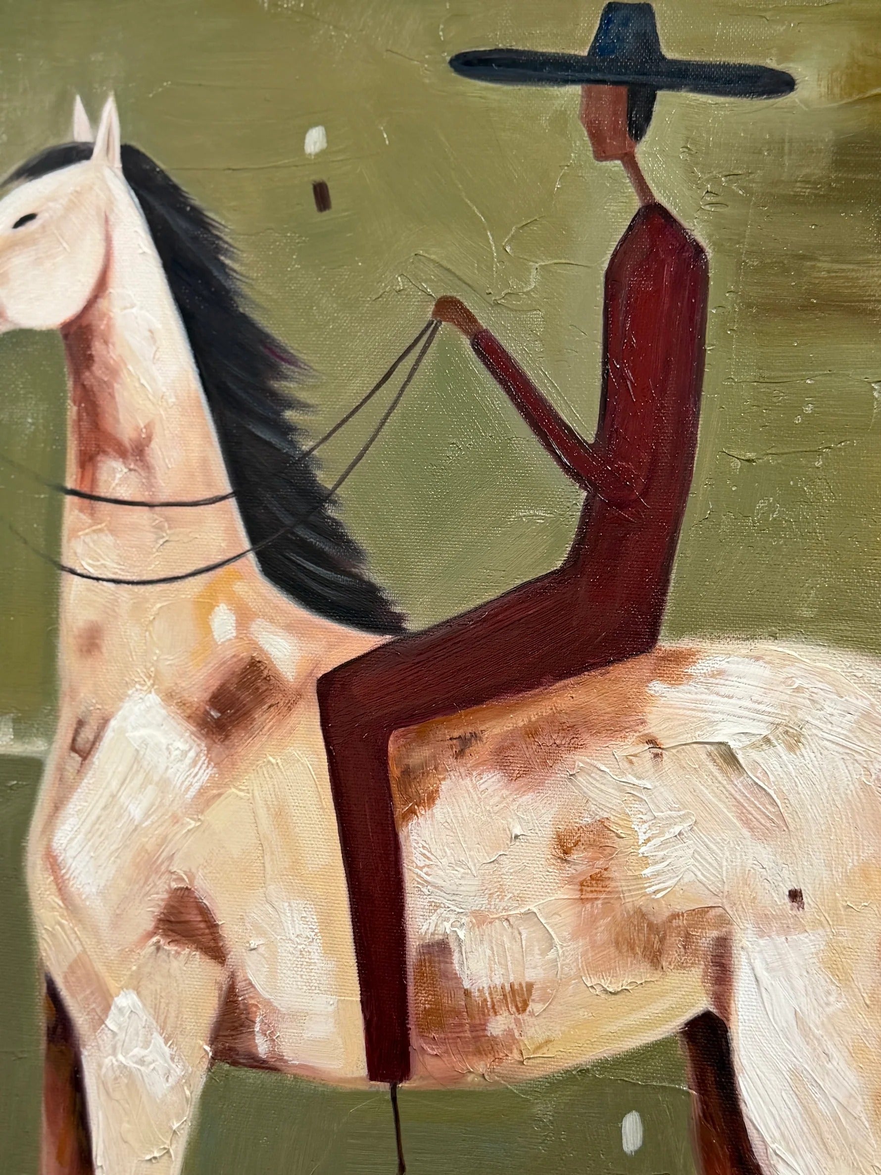 Minimalist Horse Rider Wall Art – Modern Equestrian Canvas Painting #HA020
